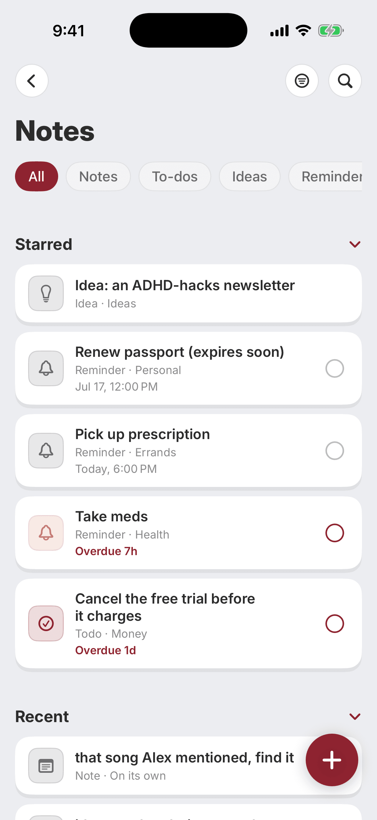 Pombry Your notes screen